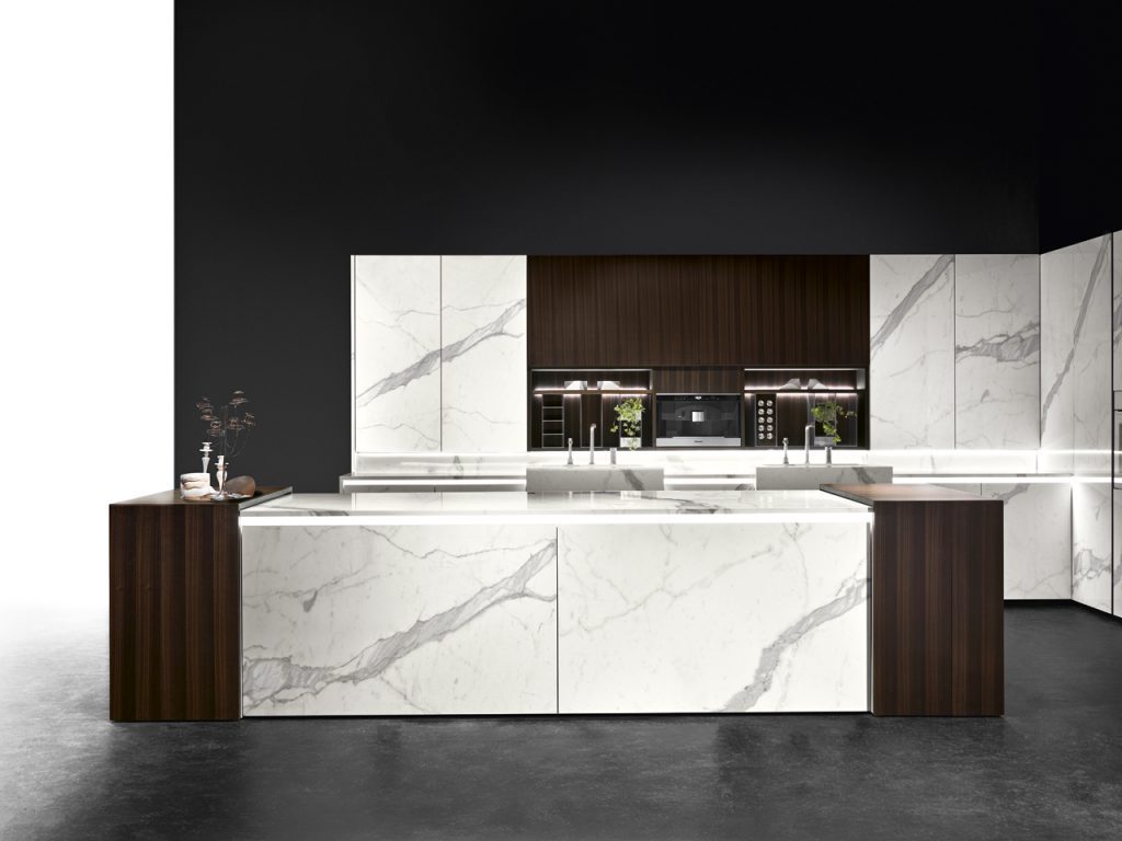 Binova White Marble Dark Wood Kitchen 1 | Simple Interiors, Wandsworth